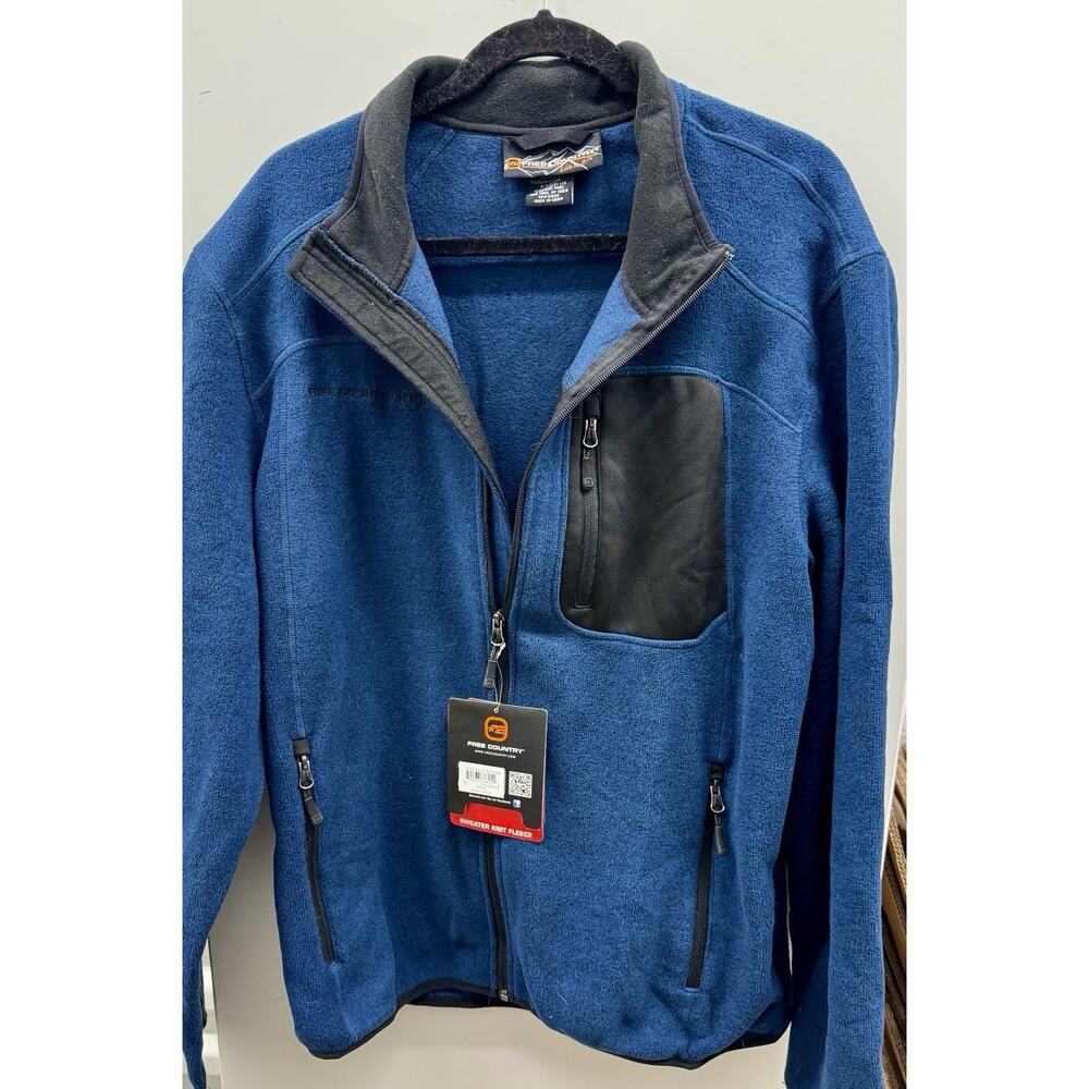 NEW Mens Black Free Country Sweater Knit Fleece XL~Cold Blue~MRSP $80